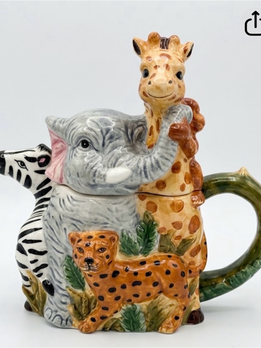 Vintage Hand Painted Safari Animal Teapot Giraffe Elephant Zebra Jay Imports